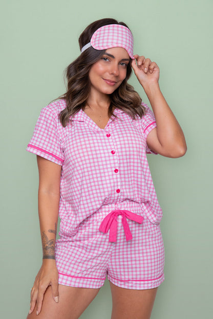 Women's Short Pajama Set in Pink Check