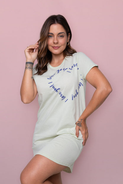 Women's Cotton Nightgown in Sweet Lime Hearts