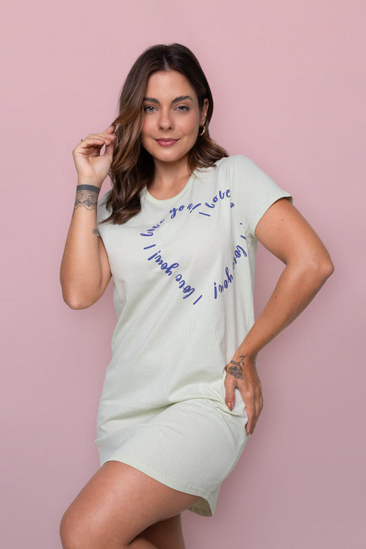 Women's Cotton Nightgown in Sweet Lime Hearts