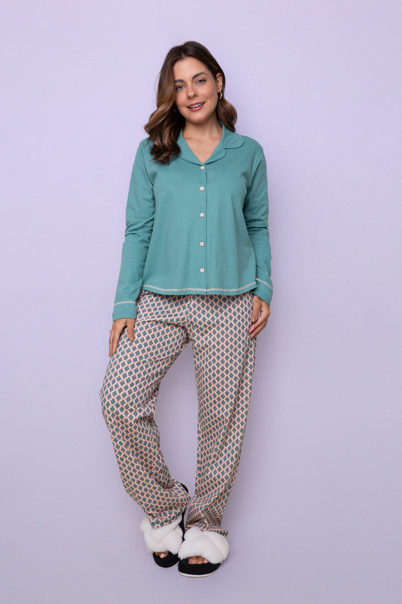 Women's Long Cotton Pajama Set in Arabesque