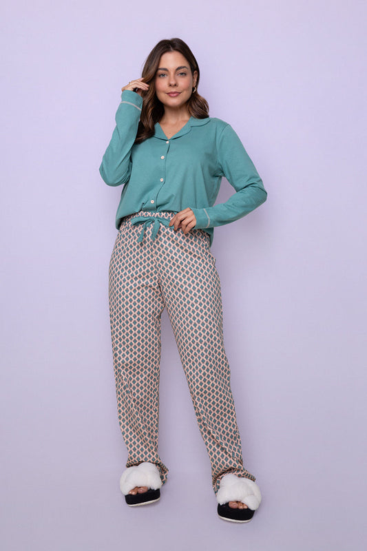 Women's Long Cotton Pajama Set in Arabesque