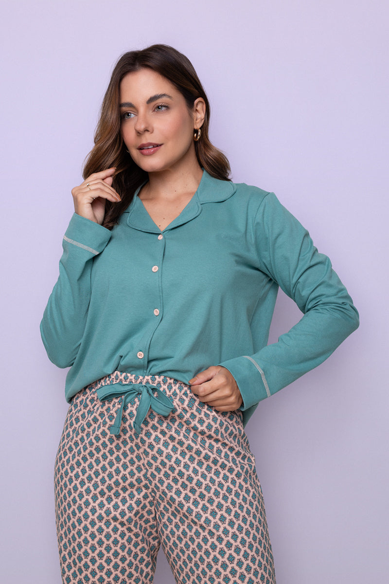 Women's Long Cotton Pajama Set in Arabesque