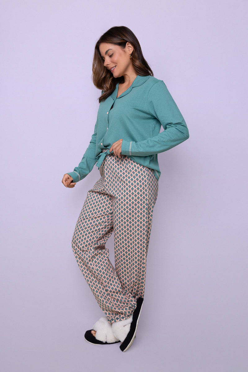 Women's Long Cotton Pajama Set in Arabesque