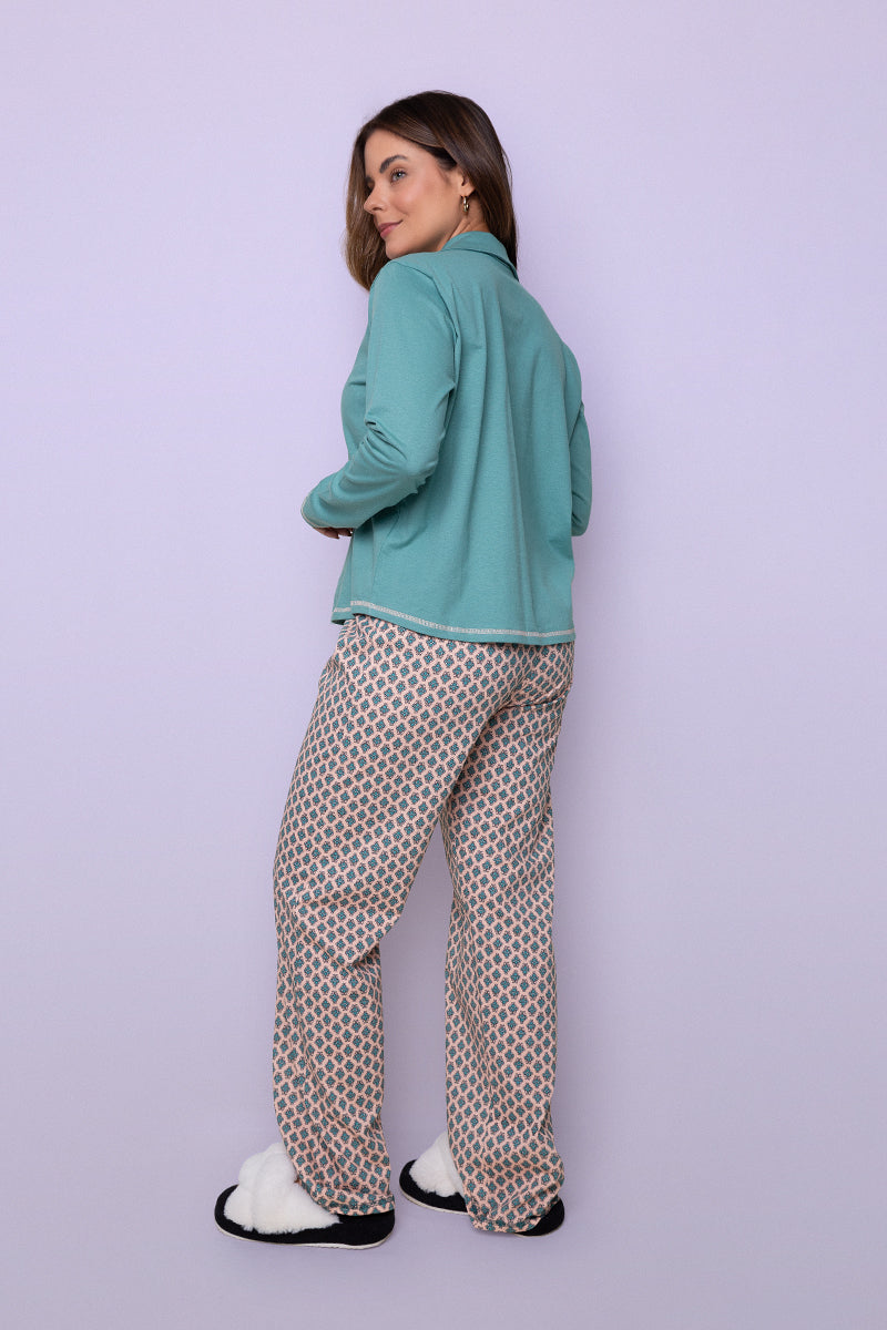 Women's Long Cotton Pajama Set in Arabesque