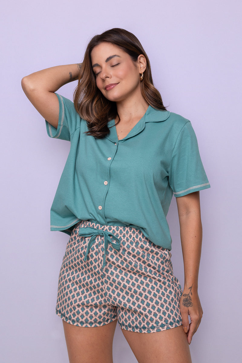 Women's Short Cotton Pajama Set in Arabesque