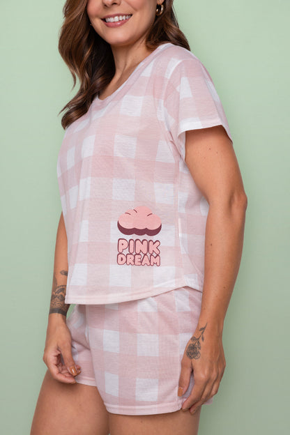 Women's Short Pajama Set in Rosé Plaid