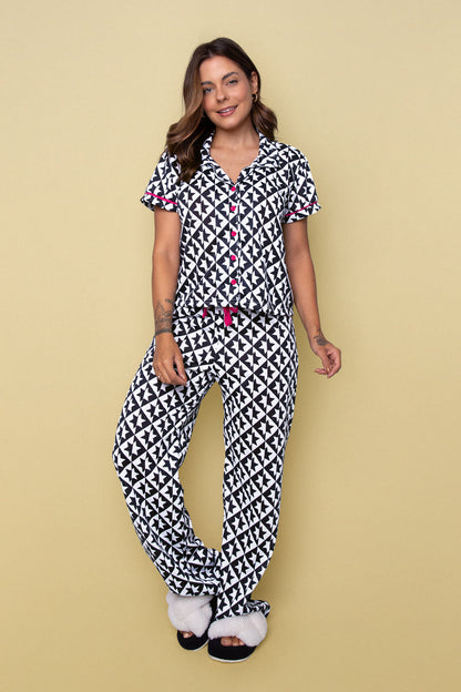 Women's Long Pajama Set in Deep Navy Stars