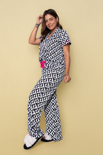 Women's Long Pajama Set in Deep Navy Stars