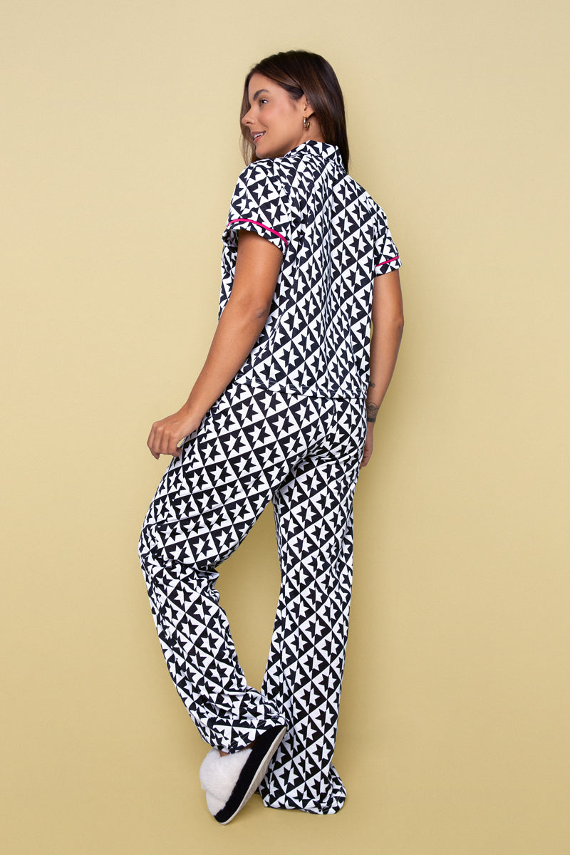 Women's Long Pajama Set in Deep Navy Stars