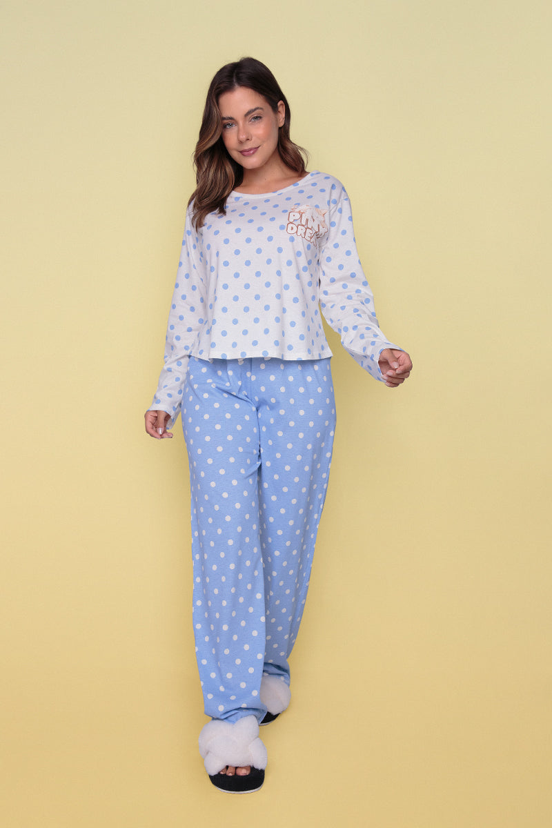 Women's Long Cotton Pajamas POA Blue