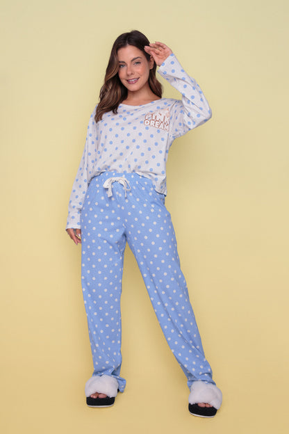 Women's Long Cotton Pajamas POA Blue