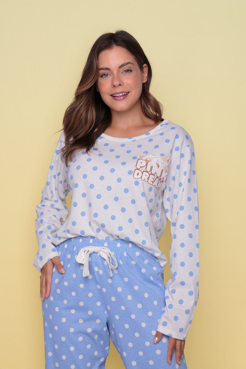 Women's Long Cotton Pajamas POA Blue
