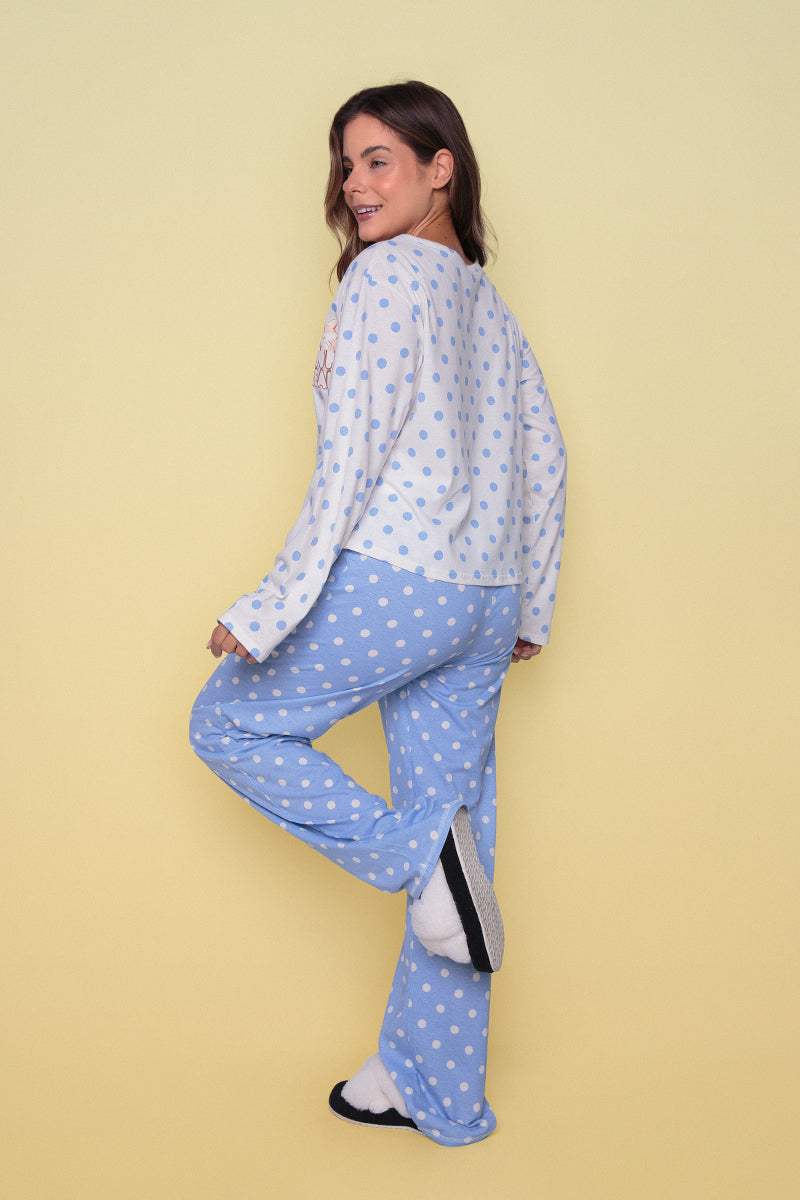 Women's Long Cotton Pajamas POA Blue