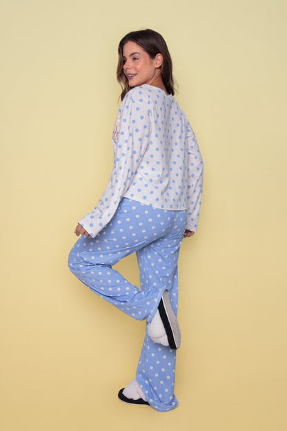 Women's Long Cotton Pajamas POA Blue