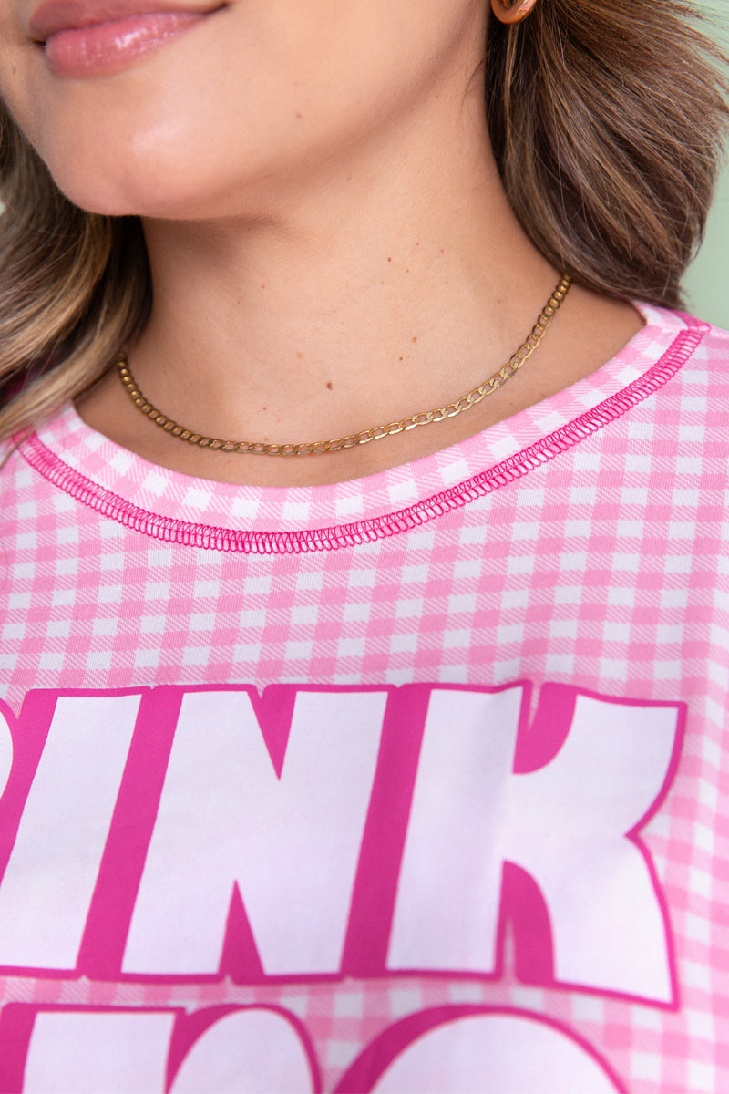 Women's Long Pajama Set in Soft Pink Plaid
