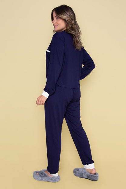 Women's Long American Pajama Navy Blue