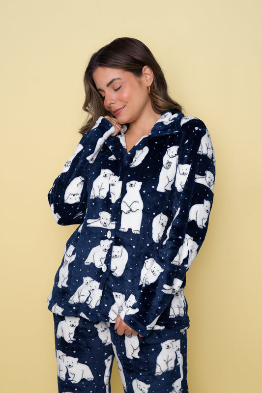 Women's Long American Pajama Fleece Bear