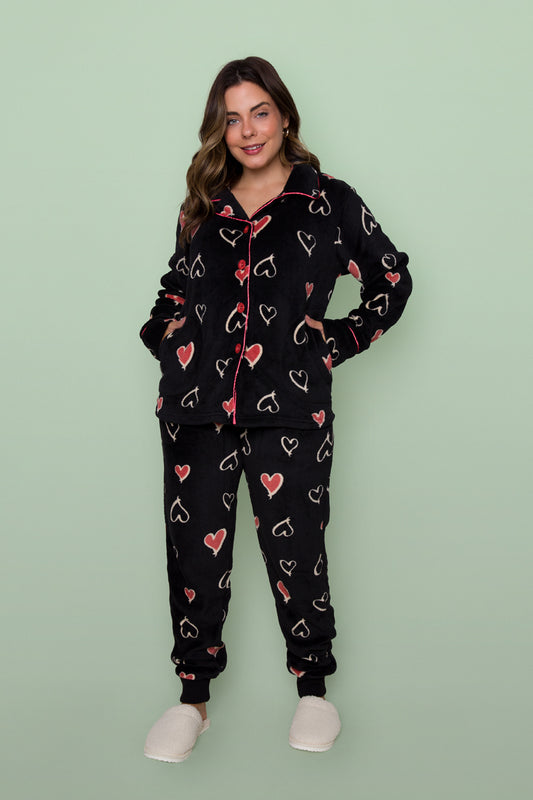Women's Long American Pajama Fleece Heart