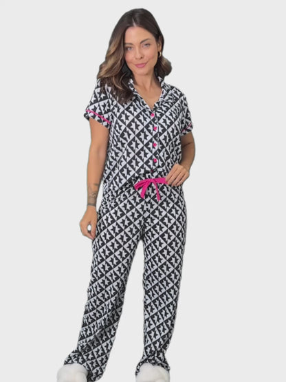 Women's Long Pajama Set in Deep Navy Stars