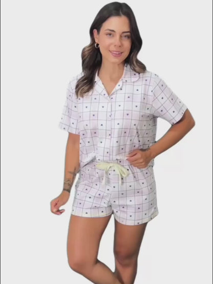 Women's Short Pajama Set in Checkered Hearts
