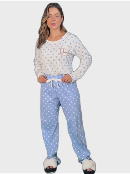 Women's Long Cotton Pajamas POA Blue