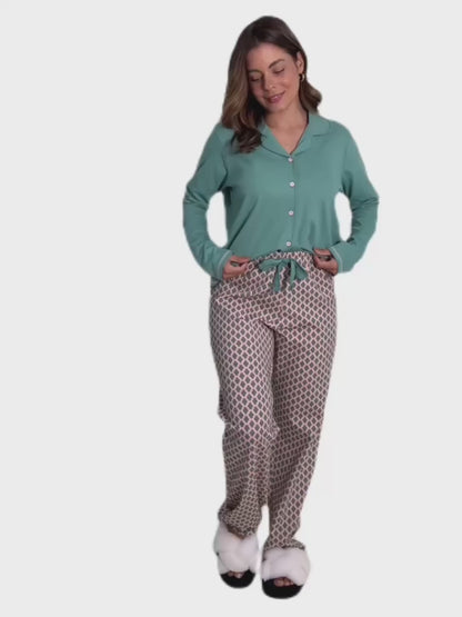 Women's Long Cotton Pajama Set in Arabesque