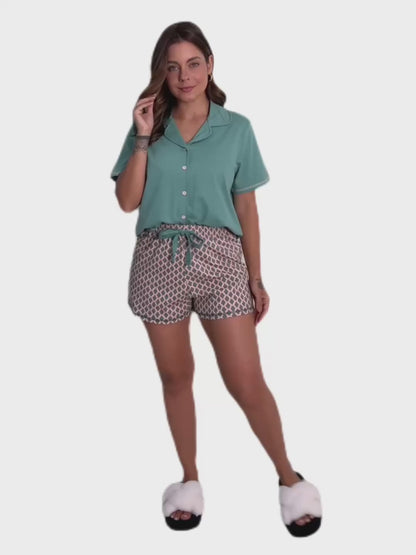 Women's Short Cotton Pajama Set in Arabesque