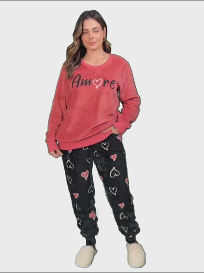 Women's Long American Pajama Fleece Love